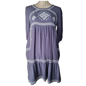 Wren & Ivory Size Large Maternity Gray White Boho Embroidery Babydoll Dress